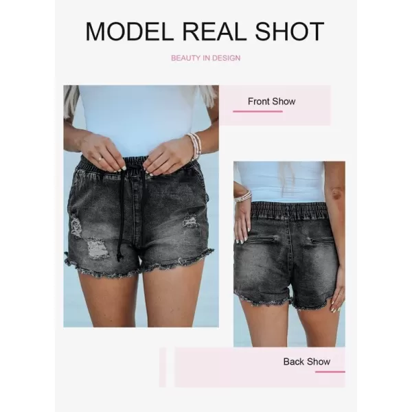 Dokotoo Womens Summer Drawstring Pocketed Frayed Tencel Jean Denim Shorts