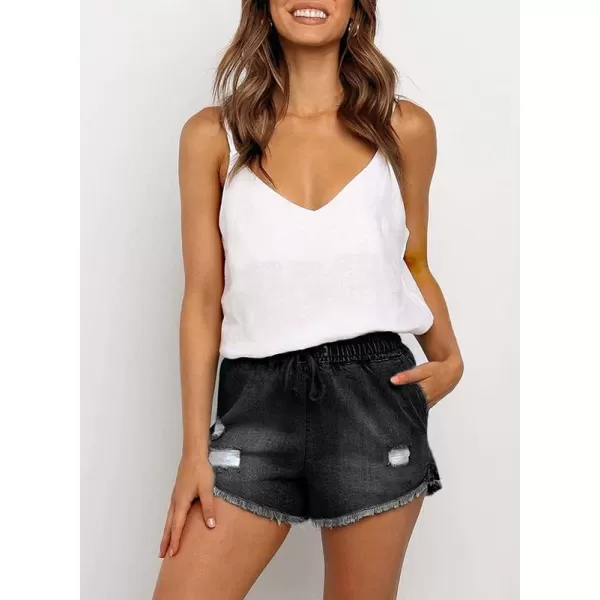 Dokotoo Womens Summer Drawstring Pocketed Frayed Tencel Jean Denim Shorts