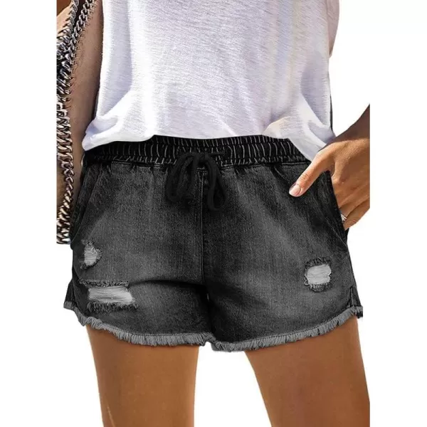 Dokotoo Womens Summer Drawstring Pocketed Frayed Tencel Jean Denim Shorts