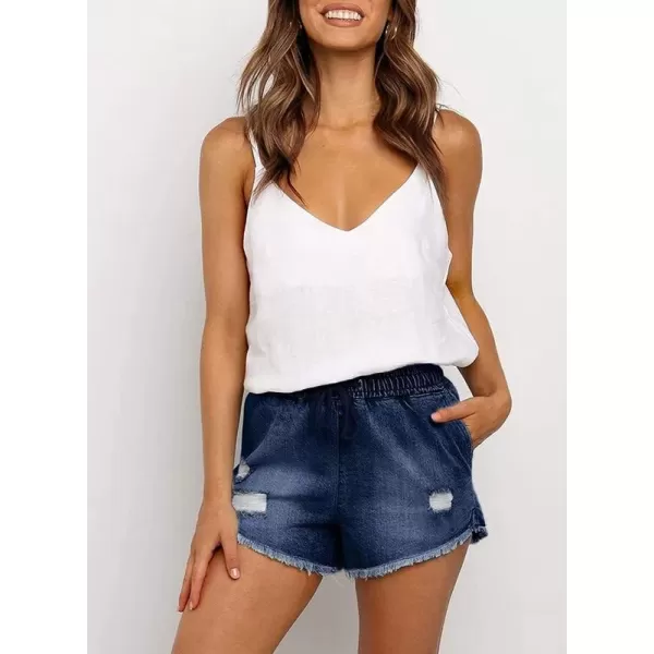 Dokotoo Womens Summer Drawstring Pocketed Frayed Tencel Jean Denim Shorts