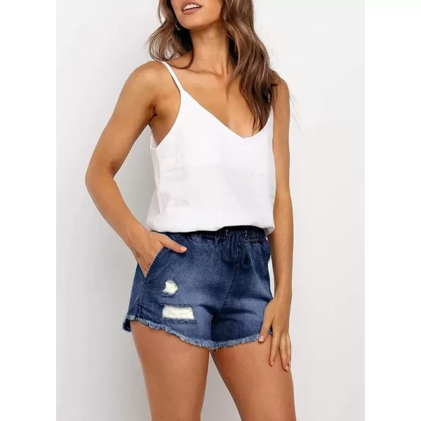 Dokotoo Womens Summer Drawstring Pocketed Frayed Tencel Jean Denim Shorts