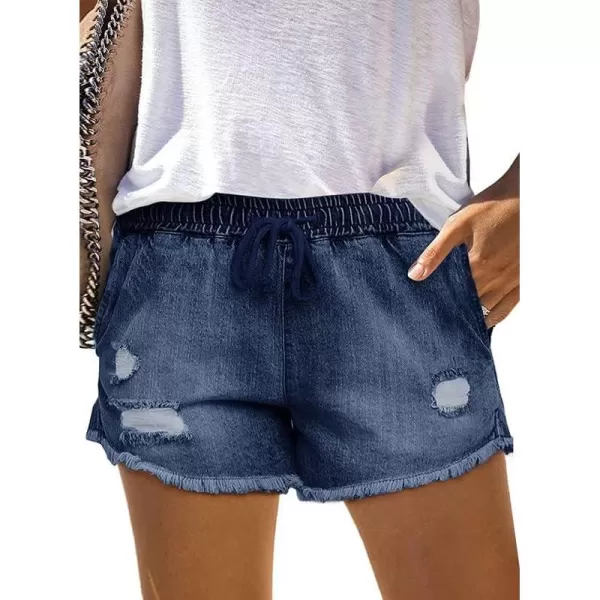 Dokotoo Womens Summer Drawstring Pocketed Frayed Tencel Jean Denim Shorts