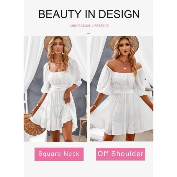 Dokotoo Womens Summer Dresses Square Neck Lantern Sleeve Tie Backless Ruffle A-Line Casual Dress