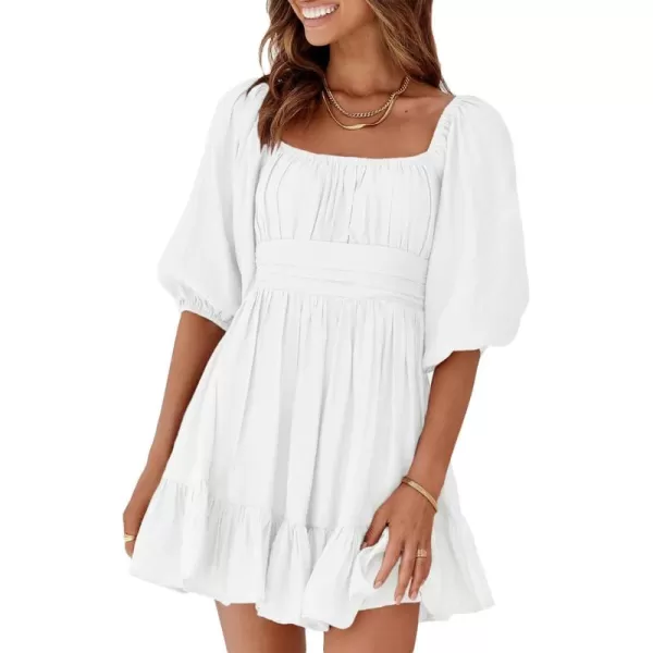 Dokotoo Womens Summer Dresses Square Neck Lantern Sleeve Tie Backless Ruffle A-Line Casual Dress