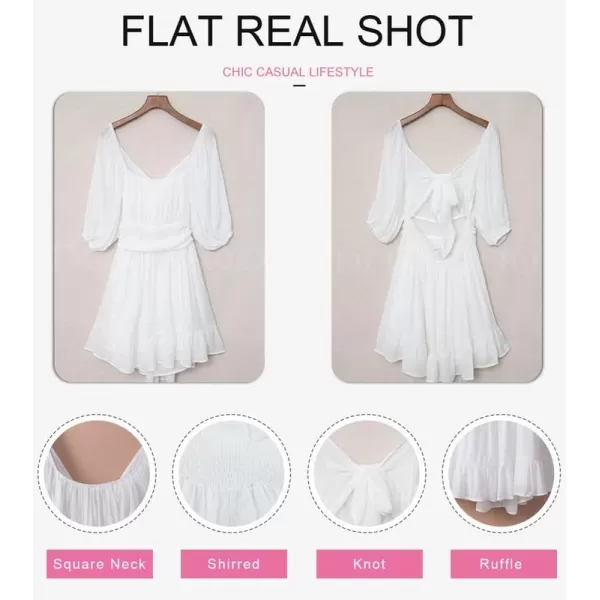 Dokotoo Womens Summer Dresses Square Neck Lantern Sleeve Tie Backless Ruffle A-Line Casual Dress