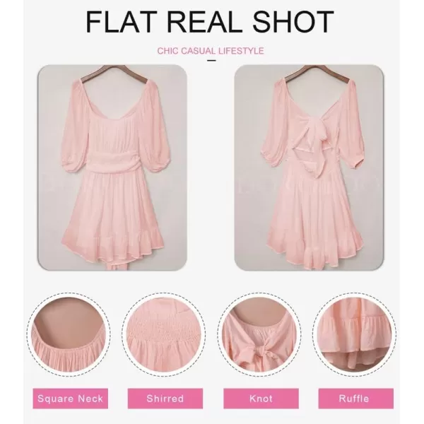Dokotoo Womens Summer Dresses Square Neck Lantern Sleeve Tie Backless Ruffle A-Line Casual Dress