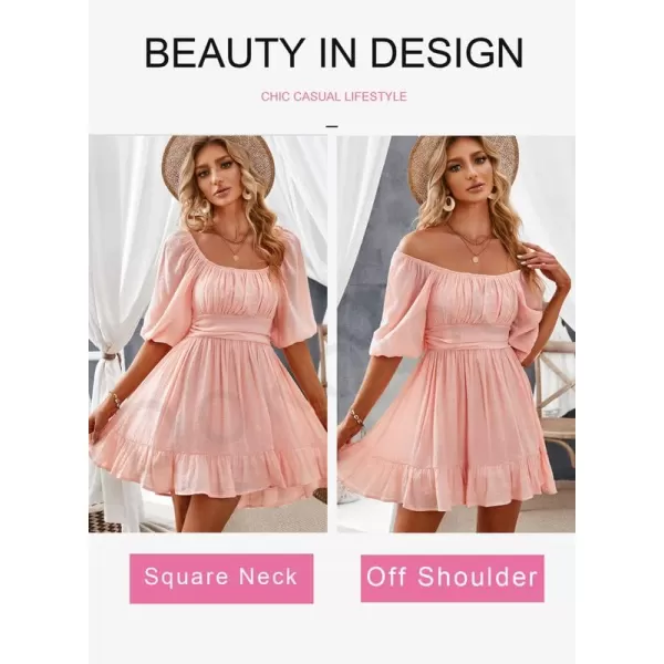 Dokotoo Womens Summer Dresses Square Neck Lantern Sleeve Tie Backless Ruffle A-Line Casual Dress