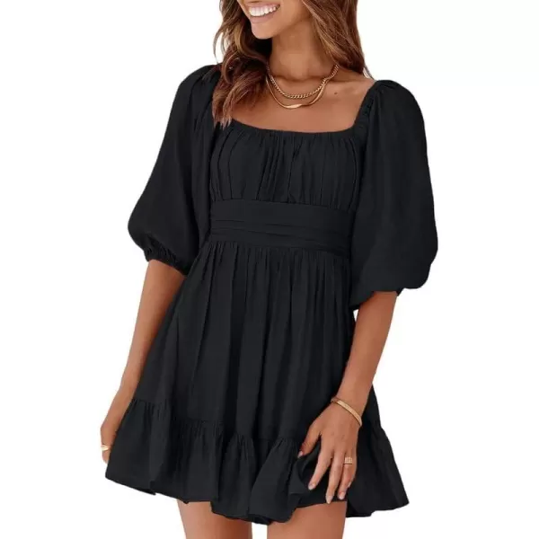 Dokotoo Womens Summer Dresses Square Neck Lantern Sleeve Tie Backless Ruffle A-Line Casual Dress