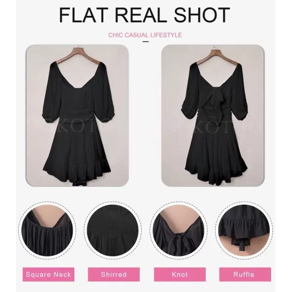 Dokotoo Womens Summer Dresses Square Neck Lantern Sleeve Tie Backless Ruffle A-Line Casual Dress