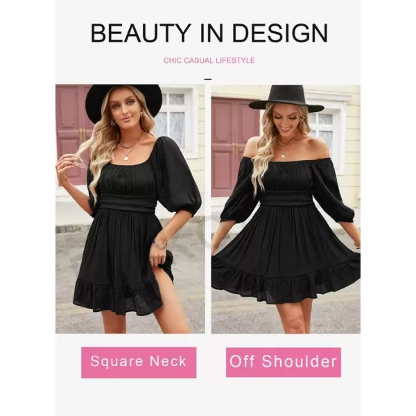 Dokotoo Womens Summer Dresses Square Neck Lantern Sleeve Tie Backless Ruffle A-Line Casual Dress