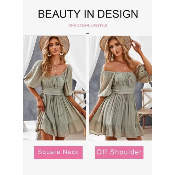 Dokotoo Womens Summer Dresses Square Neck Lantern Sleeve Tie Backless Ruffle A-Line Casual Dress