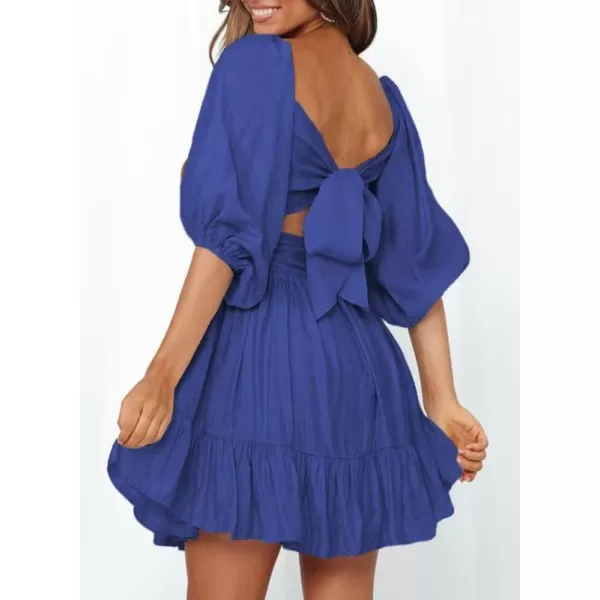 Dokotoo Womens Summer Dresses Square Neck Lantern Sleeve Tie Backless Ruffle A-Line Casual Dress