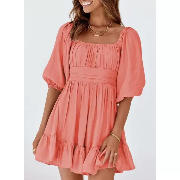 Dokotoo Womens Summer Dresses Square Neck Lantern Sleeve Tie Backless Ruffle A-Line Casual Dress