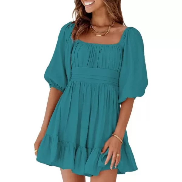 Dokotoo Womens Summer Dresses Square Neck Lantern Sleeve Tie Backless Ruffle A-Line Casual Dress