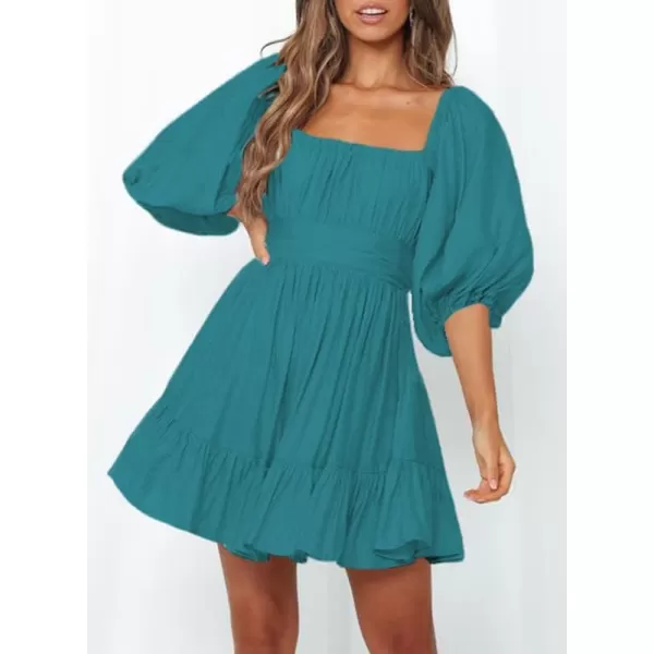Dokotoo Womens Summer Dresses Square Neck Lantern Sleeve Tie Backless Ruffle A-Line Casual Dress