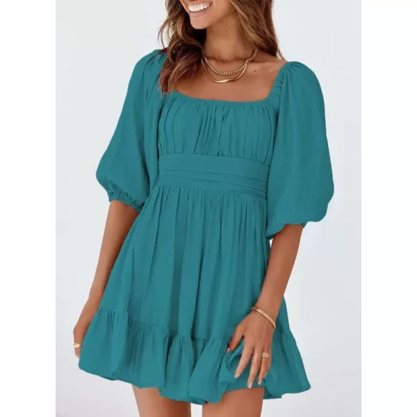 Dokotoo Womens Summer Dresses Square Neck Lantern Sleeve Tie Backless Ruffle A-Line Casual Dress