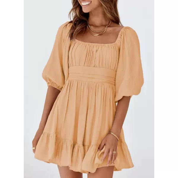 Dokotoo Womens Summer Dresses Square Neck Lantern Sleeve Tie Backless Ruffle A-Line Casual Dress