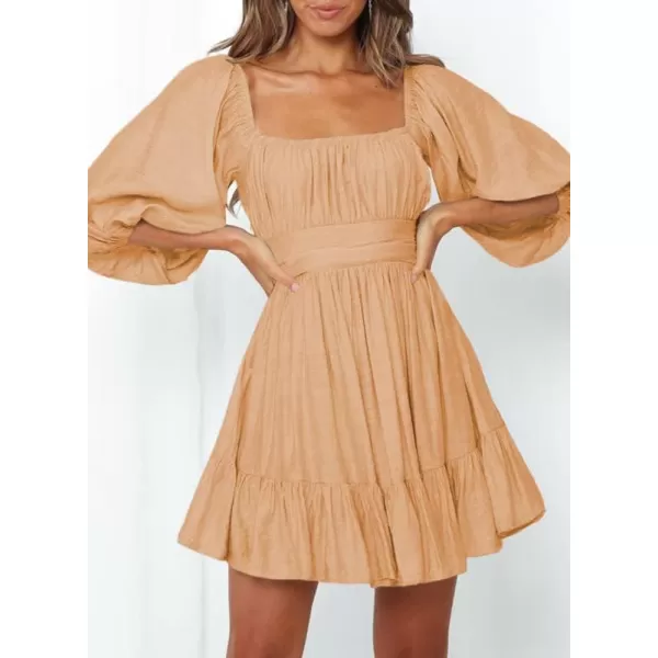 Dokotoo Womens Summer Dresses Square Neck Lantern Sleeve Tie Backless Ruffle A-Line Casual Dress