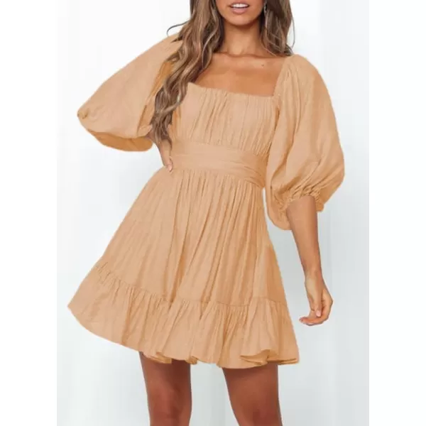 Dokotoo Womens Summer Dresses Square Neck Lantern Sleeve Tie Backless Ruffle A-Line Casual Dress