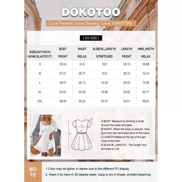 Dokotoo Womens Summer Dresses Square Neck Lantern Sleeve Tie Backless Ruffle A-Line Casual Dress