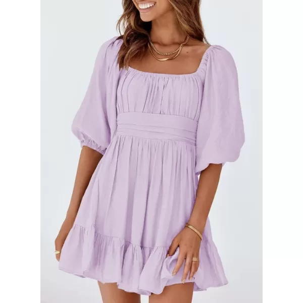 Dokotoo Womens Summer Dresses Square Neck Lantern Sleeve Tie Backless Ruffle A-Line Casual Dress