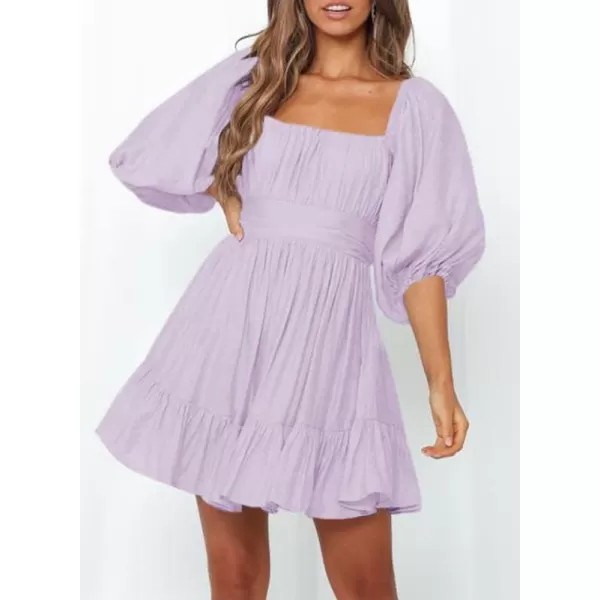 Dokotoo Womens Summer Dresses Square Neck Lantern Sleeve Tie Backless Ruffle A-Line Casual Dress