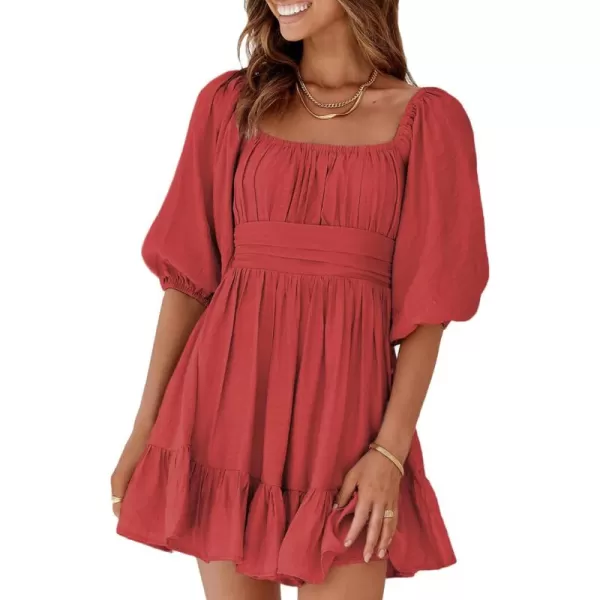 Dokotoo Womens Summer Dresses Square Neck Lantern Sleeve Tie Backless Ruffle A-Line Casual Dress
