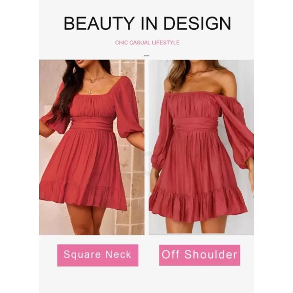 Dokotoo Womens Summer Dresses Square Neck Lantern Sleeve Tie Backless Ruffle A-Line Casual Dress