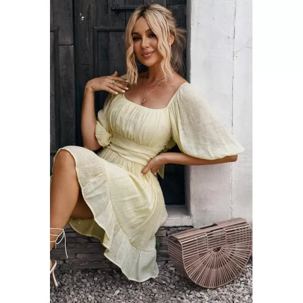 Dokotoo Womens Summer Dresses Square Neck Lantern Sleeve Tie Backless Ruffle A-Line Casual Dress
