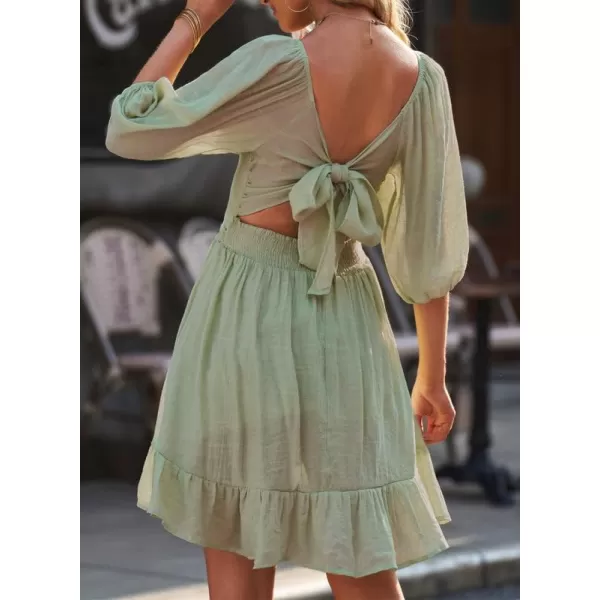 Dokotoo Womens Summer Dresses Square Neck Lantern Sleeve Tie Backless Ruffle A-Line Casual Dress