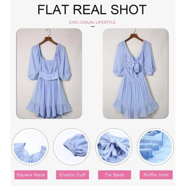 Dokotoo Womens Summer Dresses Square Neck Lantern Sleeve Tie Backless Ruffle A-Line Casual Dress