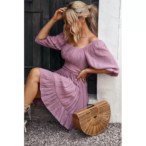 Dokotoo Womens Summer Dresses Square Neck Lantern Sleeve Tie Backless Ruffle A-Line Casual Dress