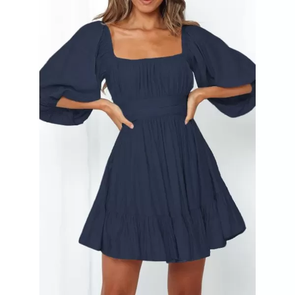 Dokotoo Womens Summer Dresses Square Neck Lantern Sleeve Tie Backless Ruffle A-Line Casual Dress