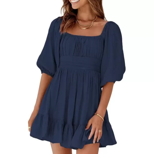 Dokotoo Womens Summer Dresses Square Neck Lantern Sleeve Tie Backless Ruffle A-Line Casual Dress