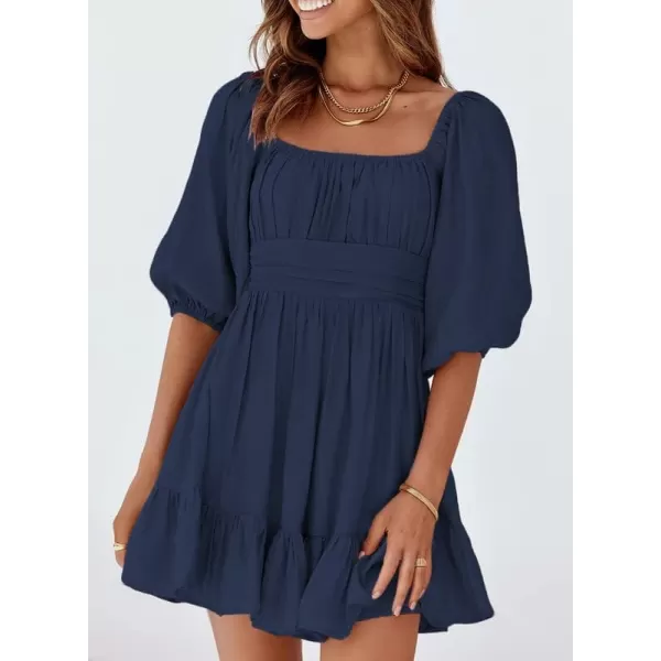 Dokotoo Womens Summer Dresses Square Neck Lantern Sleeve Tie Backless Ruffle A-Line Casual Dress