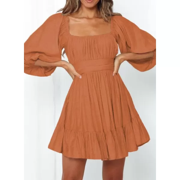 Dokotoo Womens Summer Dresses Square Neck Lantern Sleeve Tie Backless Ruffle A-Line Casual Dress