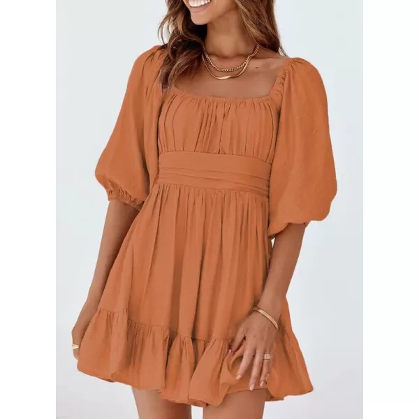 Dokotoo Womens Summer Dresses Square Neck Lantern Sleeve Tie Backless Ruffle A-Line Casual Dress