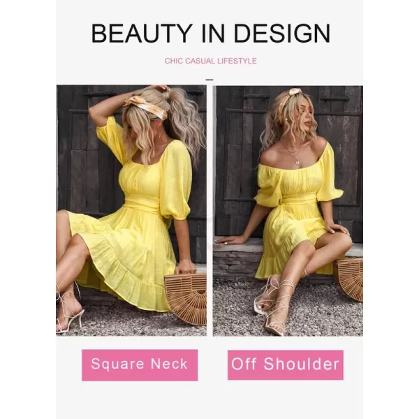 Dokotoo Womens Summer Dresses Square Neck Lantern Sleeve Tie Backless Ruffle A-Line Casual Dress