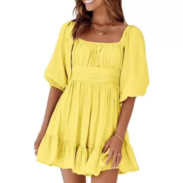 Dokotoo Womens Summer Dresses Square Neck Lantern Sleeve Tie Backless Ruffle A-Line Casual Dress