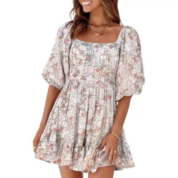 Dokotoo Womens Summer Dresses Square Neck Lantern Sleeve Tie Backless Ruffle A-Line Casual Dress