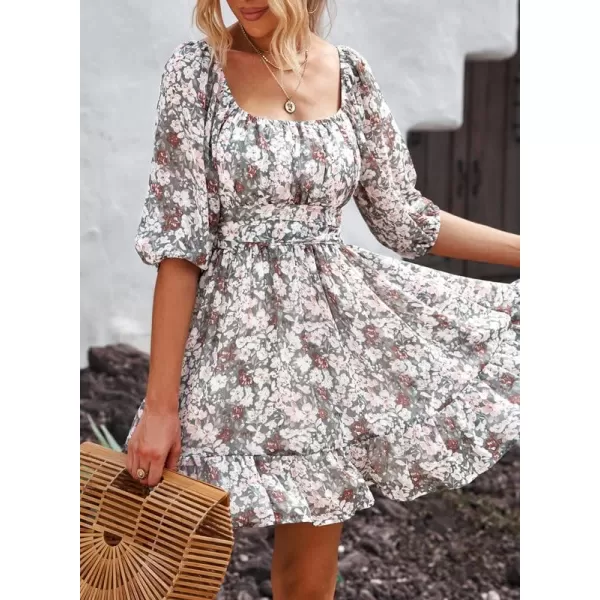 Dokotoo Womens Summer Dresses Square Neck Lantern Sleeve Tie Backless Ruffle A-Line Casual Dress