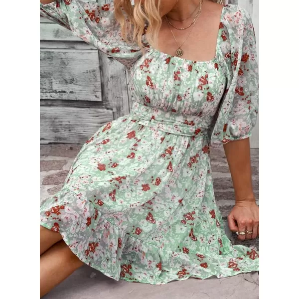 Dokotoo Womens Summer Dresses Square Neck Lantern Sleeve Tie Backless Ruffle A-Line Casual Dress
