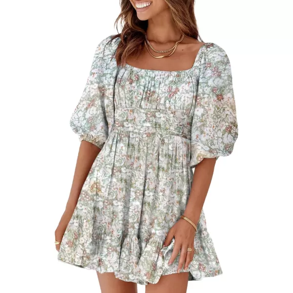 Dokotoo Womens Summer Dresses Square Neck Lantern Sleeve Tie Backless Ruffle A-Line Casual Dress