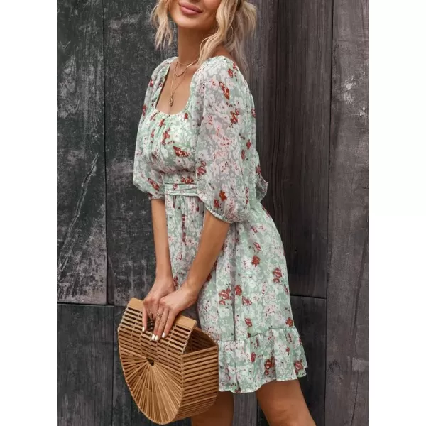 Dokotoo Womens Summer Dresses Square Neck Lantern Sleeve Tie Backless Ruffle A-Line Casual Dress