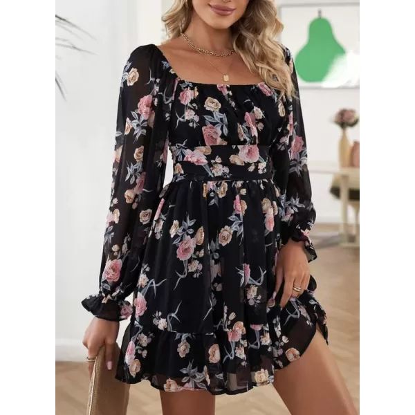 Dokotoo Womens Summer Dresses Square Neck Lantern Sleeve Tie Backless Ruffle A-Line Casual Dress
