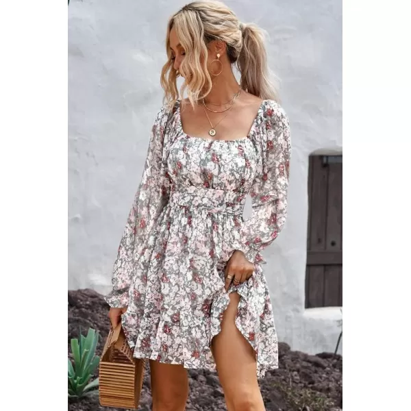 Dokotoo Womens Summer Dresses Square Neck Lantern Sleeve Tie Backless Ruffle A-Line Casual Dress