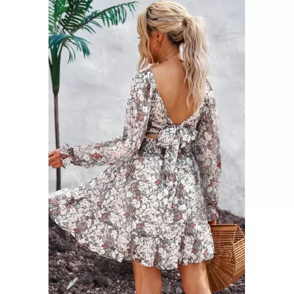 Dokotoo Womens Summer Dresses Square Neck Lantern Sleeve Tie Backless Ruffle A-Line Casual Dress