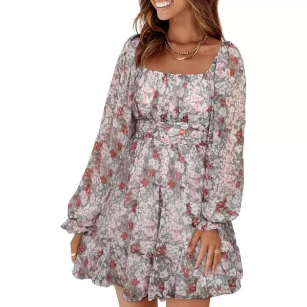 Dokotoo Womens Summer Dresses Square Neck Lantern Sleeve Tie Backless Ruffle A-Line Casual Dress