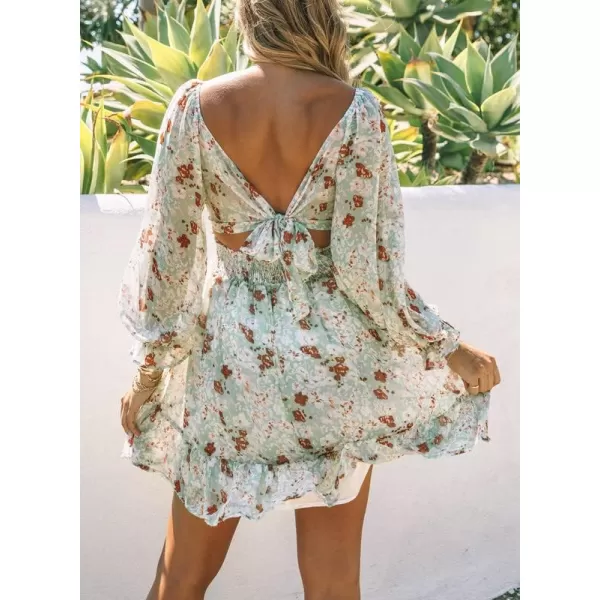 Dokotoo Womens Summer Dresses Square Neck Lantern Sleeve Tie Backless Ruffle A-Line Casual Dress