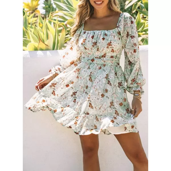 Dokotoo Womens Summer Dresses Square Neck Lantern Sleeve Tie Backless Ruffle A-Line Casual Dress